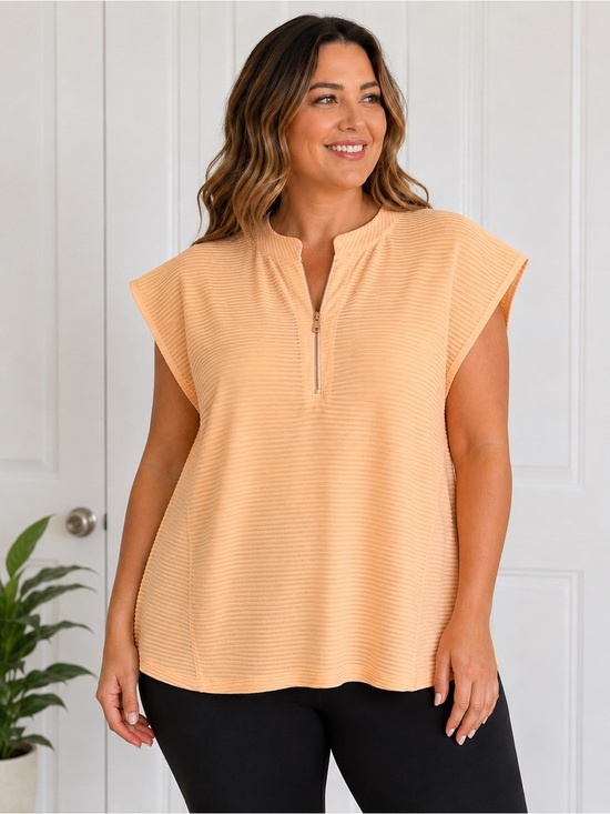 CALIA by Carrie Underwood Tops - CALIA Women’s XXL Peach Ribbed Half Zip Cap Sleeve Activewear, Golf, Casual NWT